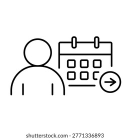 A vector icon representing a leave request with a person and a calendar, created in line style with editable stroke
