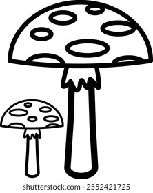 A vector icon representing a mushroom, designed with a clean, simple, and modern style. The icon features a classic mushroom shape with a rounded cap and a sturdy stem, symbolizing nature