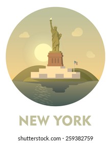 Vector icon representing New York as a travel destination with Statue of Liberty 