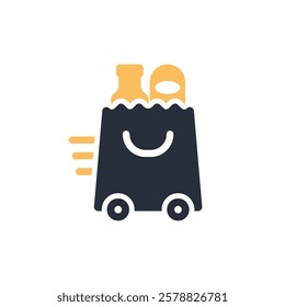A vector icon representing ondemand grocery delivery, featuring a stylish shopping bag and bottles, symbolizing fast, efficient, and convenient shopping experiences for customers