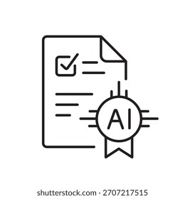 Un ícono de Vector que representa el cumplimiento normativo en IA, creado en estilo de línea con trazo editable