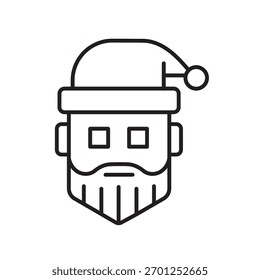 Um ícone vetorial representando um Papai Noel robótico com barba e chapéu festivo, criado em estilo de linha com traço editável