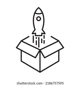 Vector Icon Representing A Rocket Launched From An Open Box. Startup or new idea concept.
