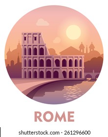 Vector icon representing Rome Coliseum as a travel destination 