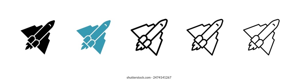 Vektorgrafik-Symbol, das ein Space Shuttle für Luft- und Raumfahrt und Explorationsthemen für UI-Designs darstellt.