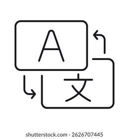 Vector icon representing translation services with language symbols symbolizing communication and understanding across cultures