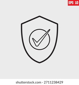 Icono de Vector que representa un símbolo de protección verificado. 
Cuenta con un escudo con una marca de verificación dentro de un círculo, aislado sobre un fondo blanco.