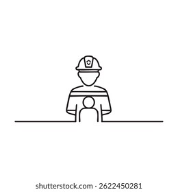 Vector icon of a rescue worker with a survivor, simple line art