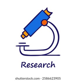 Vector icon for Research. A microscope symbolizing scientific study, discovery, and technological advancements.