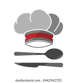 vector icon of restaurant fork spoon and Chef hat. Toque