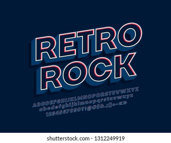 Vector icon Retro Rock with 3D stylish Font. Vintage Alphabet Letters, Numbers and Symbols
