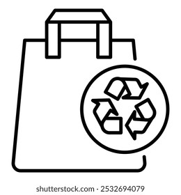 Icono de Vector de la bolsa reutilizable. Este icono ilustra una bolsa reutilizable con un símbolo de reciclaje, promoviendo compras ecológicas y reduciendo los residuos plásticos. Ideal para campañas de sostenibilidad y medio ambiente