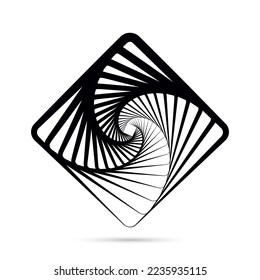 Vector icon of rhombus swirling in spiral black color. Rectangle geometric shape. 