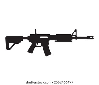 A vector icon of a rifle silhouette against a white background. The rifle is positioned horizontally. The icon has a simple, modern design with clean lines.