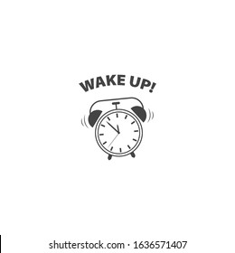 Vector icon ringing alarm clock with inscription wake up on white isolated background.