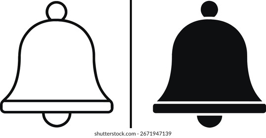 Vector Icon of a Ringing Bell, Symbolizing a Notification or Alarm, in Outline and Solid Fill Styles.

