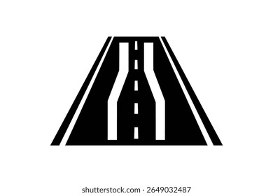 Vector icon of a road narrowing warning sign with converging lines, perfect for traffic alerts, road safety, and highway signage design projects.
