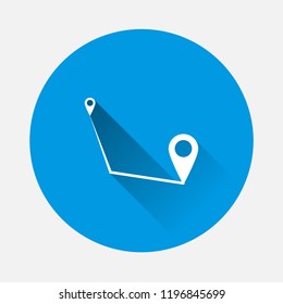 Vector icon is a road on blue background. Flat image route from point to point with long shadow. Layers grouped for easy editing illustration. For your design.