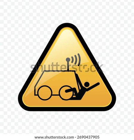 Vector icon of a robot or automated vehicle running over a person in a yellow triangle, indicating a machinery danger.