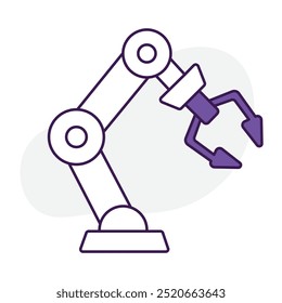 Vector icon for Robotic Arm in Industrial Setting. Hand-drawn icon representing a robotic arm used in automated manufacturing and industrial processes.