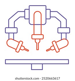 Icono de Vector para el ensamblaje de armas robóticas. Icono dibujado a mano que muestra brazos robóticos que ensamblan componentes para procesos de fabricación automatizados.