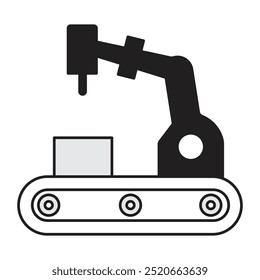 Vector icon for Robotic Conveyor System. Icon of a robotic conveyor transporting materials for automated logistics and manufacturing.