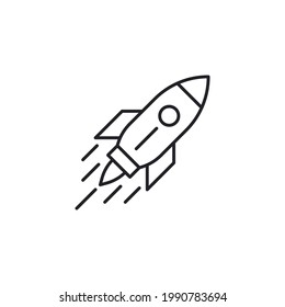 Vector icon rocket flying isolated on white background. rocket icon vector from business collection. Thin line rocket outline icon vector illustration. Linear symbol. Outline rocket ship with fire.
