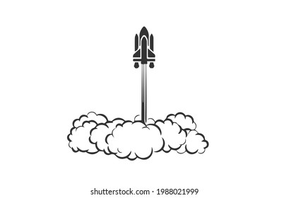 Vector icon rocket flying on white background.