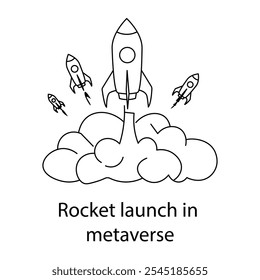 Vector icon for Rocket Launch in Metaverse. Represents a virtual rocket launch, symbolizing space-themed experiences and exploration in digital worlds.