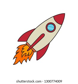 Vector icon rocket with stroke isolated on white background. Vector illustration.