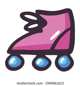 Vector icon of roller blades in doodle style. Colorful illustration isolated on a white background.