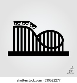 Vector icon of roller coaster silhouette with wagons and rails