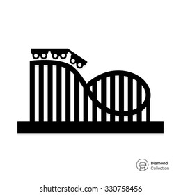 Vector icon of roller coaster silhouette with wagons and rails