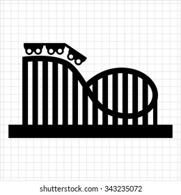 Vector icon of roller coaster silhouette with wagons and rails