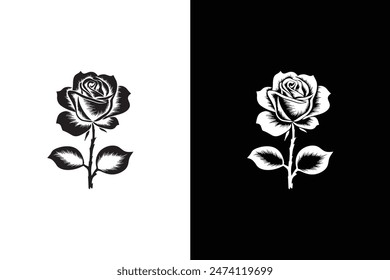 Vector icon of rose illustration. Rose Black and white icon silhouette background. Vector illustration design.