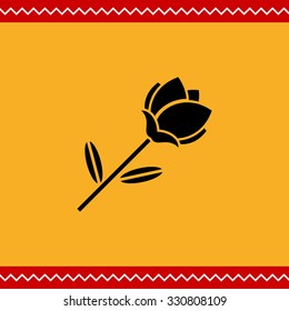 Vector icon of rose with stem and leaves