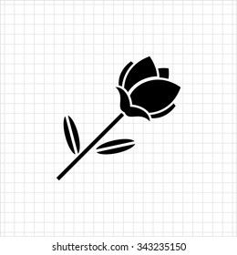 Vector icon of rose with stem and leaves