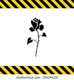 Vector icon of rose with stem, thorns and leaves 