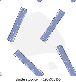 Vector icon ruler. Metric system. School measuring lance. Measuring tape cartoon style on seamless pattern on a white background.
