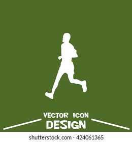 Vector icon runner on green background. Vector runner illustration. Silhouette of a runner. Runner symbol EPS. Runner icon JPG.