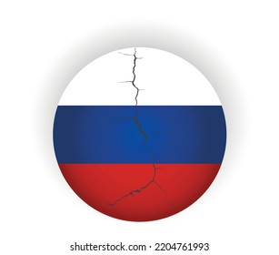 icono vector con bandera de Rusia y una grieta como símbolo de la crisis en el país 