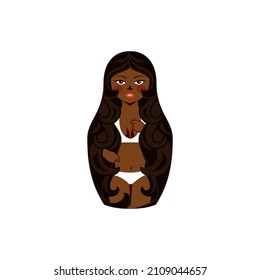 Vector icon. Russian doll. african girl in white swimsuit. Flat style