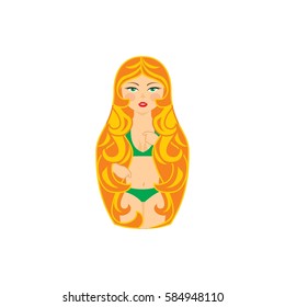 Vector icon. Russian doll. Red girl in swimsuit. Flat style