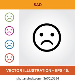 Vector Icon Of Sad Emotion With Title & Small Multicolored Icons. Eps-10.