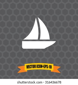 Vector Icon of Sail Boat on Dark Gray Background. Eps.10.