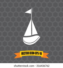 Vector Icon of Sail Boat on Dark Gray Background. Eps.10.