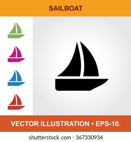 Vector Icon Of Sail Boat With Title & Small Multicolored Icons. Eps-10.