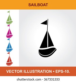 Vector Icon Of Sail Boat With Title & Small Multicolored Icons. Eps-10.