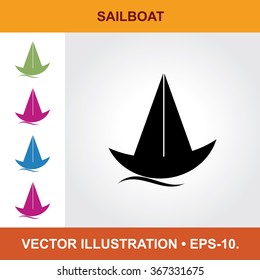 Vector Icon Of Sail Boat With Title & Small Multicolored Icons. Eps-10.