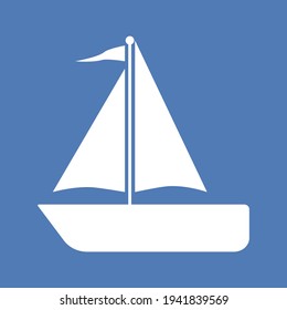 Vector icon sailing boat isolated on blue background. Vector illustration.